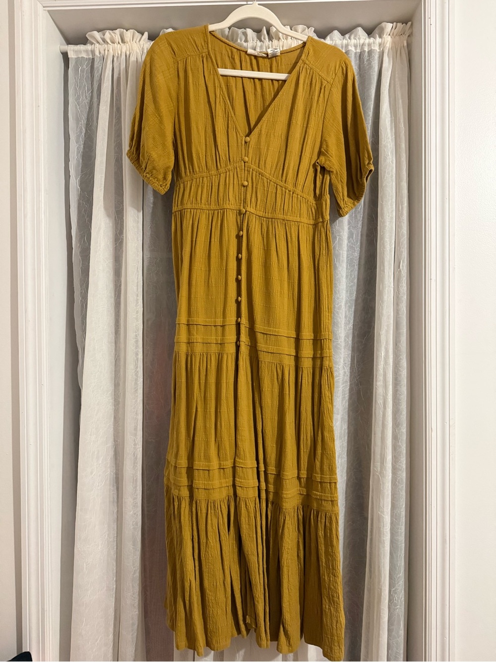 Lucky Brand Cotton Mustard Yellow Maxi Dress with Button Front